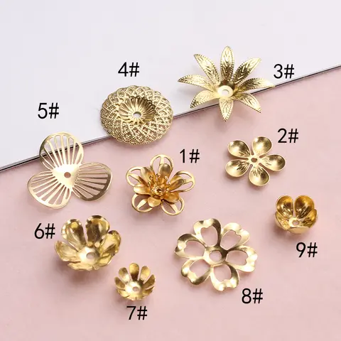 20pcs/lots Metal Copper Filigree Flowers Beads Caps Connectors Embellishments Golden For Crown Jewelry Crafts Making Needlework