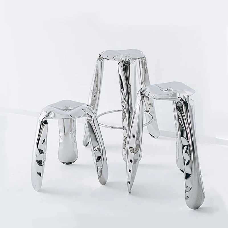 GY Inflatable Stainless Steel Stool Artistic Design Metal Three-Legged Shoes Low Stool Inflatable round Low Stool