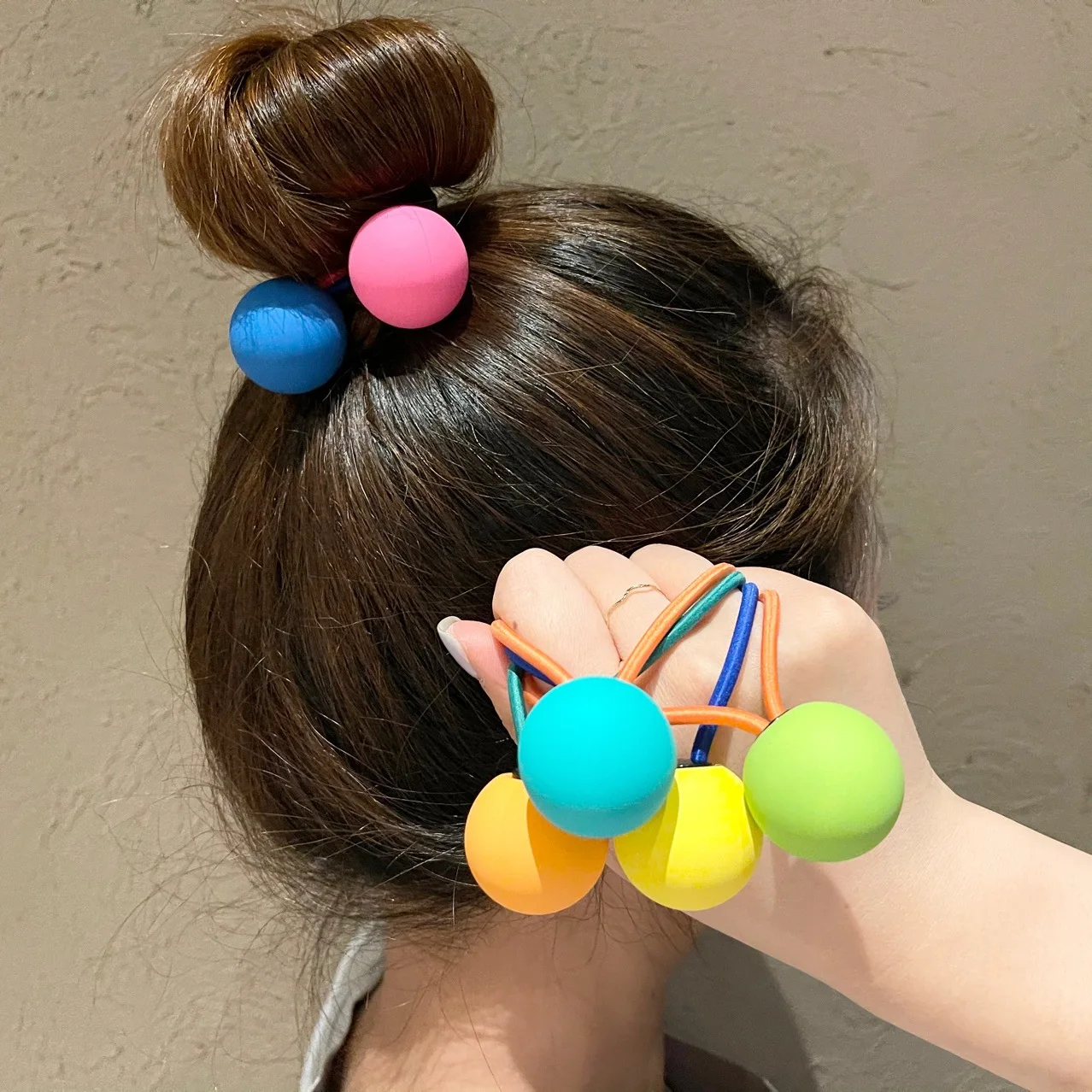 Cute Candy Ball Cute Acrylic Beads Ball Elastic Hair Bands Candy Colors Kids Stretch Hair Ties Lovely Rope Bands Girls Hair Gum