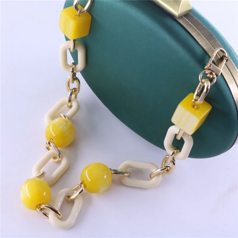 

New Fashion Woman Handbag Accessory Chain yellow big beads Acrylic Metal Chain Luxury Strap Women Shoulder Clutch Handle Chain