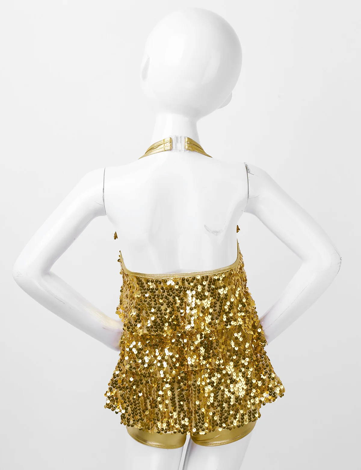 Vestido de lentejuelas brillantes para niños y niñas, traje Halter para actuación en escenario, Ballet, Jazz moderno, disfraces de baile latino