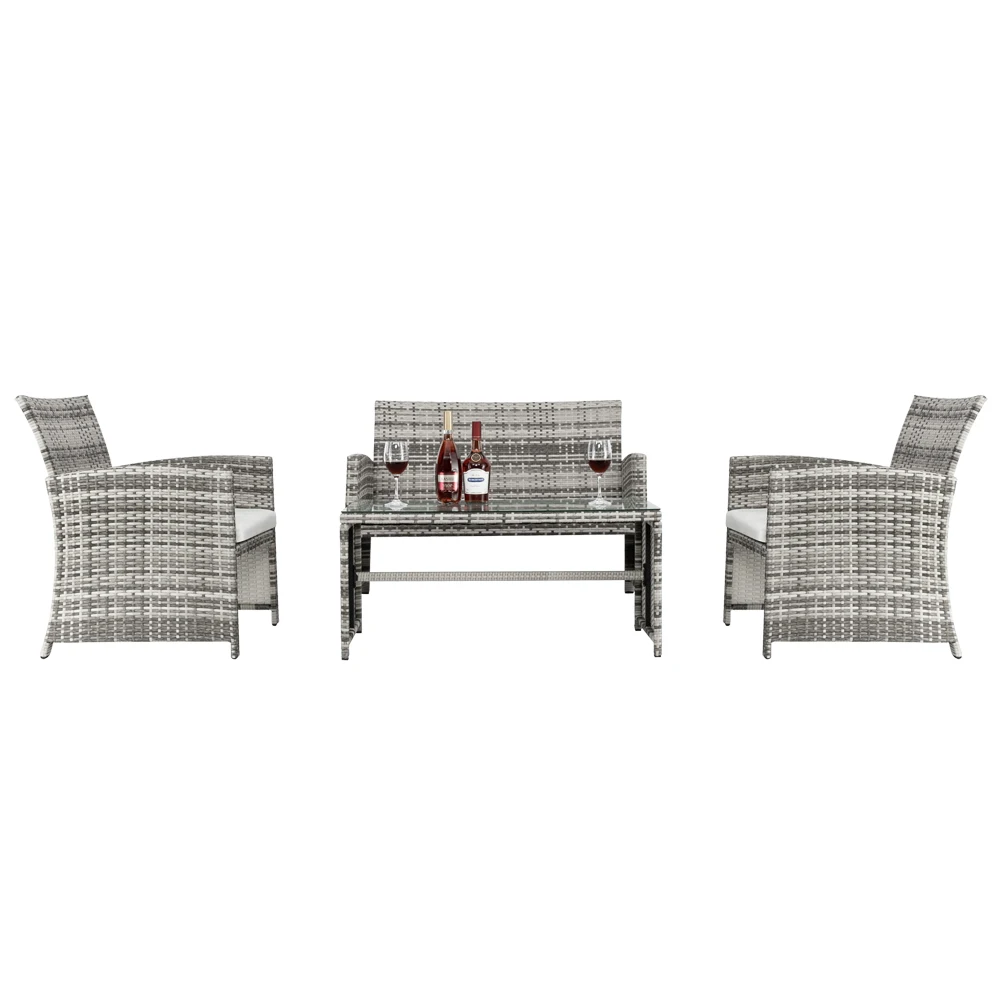 Outdoor Furniture Set Patio Furniture Set 4pcs 1 Double Seat 2 Single Seat 1 Coffee Table Combination Sofa Gray Gradient