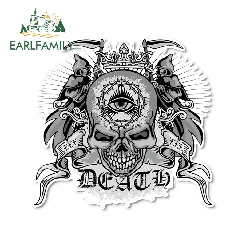 EARLFAMILY 13cm x 12.3cm Creative Death Skull Decal Helmet Motorcycle Car Sticker Vinyl Decals Cartoon Skull Car Styling