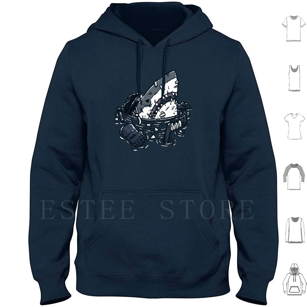 The Shark Hoodies Shark Great White Hockey Hockey Fighter Scars Bandages Cuts Teeth Missing Teeth Black Eye