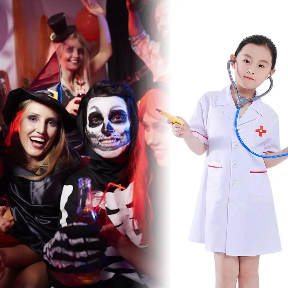 Crianças doutor role play traje vestir-se conjunto médicos casaco branco enfermeira uniforme halloween traje crianças cosplay adereços