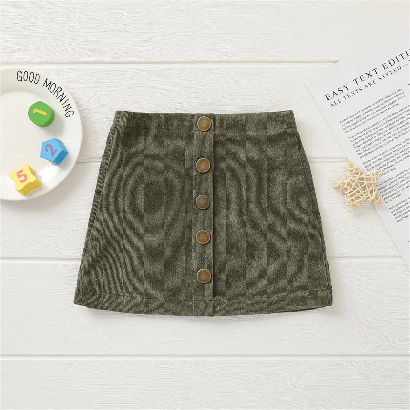 Newborn Baby Girls Fashion Buttons Mini A-line Skirt Children Stylish Solid Color Corduroy Skirt for Party Daily Wear 0-3Years