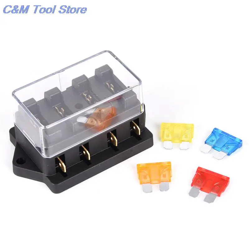 Hot sale Car 4 Way Circuit Standard ATO Blade Fuse Box Block Holder 12V/24V+4 Way Fuse