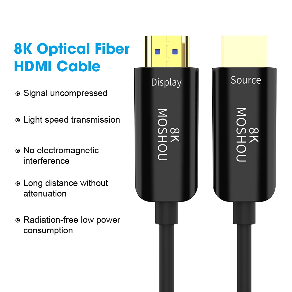 MOSHOU HDMI 2.1 kabel światłowodowy 8K @ 60Hz 4K @ 120Hz 48 gb/s HDR łuku HDCP 2.2 do wzmacniacza telewizor z dostępem do kanałów PS4 PS5 Xbox