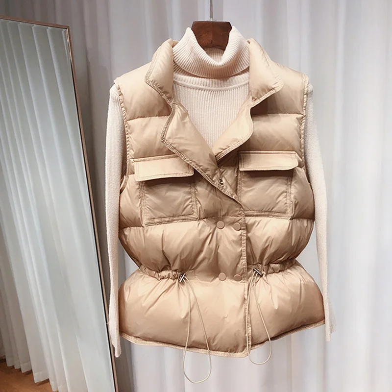 New Light Down Vest Women Short Vest Windproof Lightweight Warm Waistcoat White Duck Down Down Coat Sleeveless