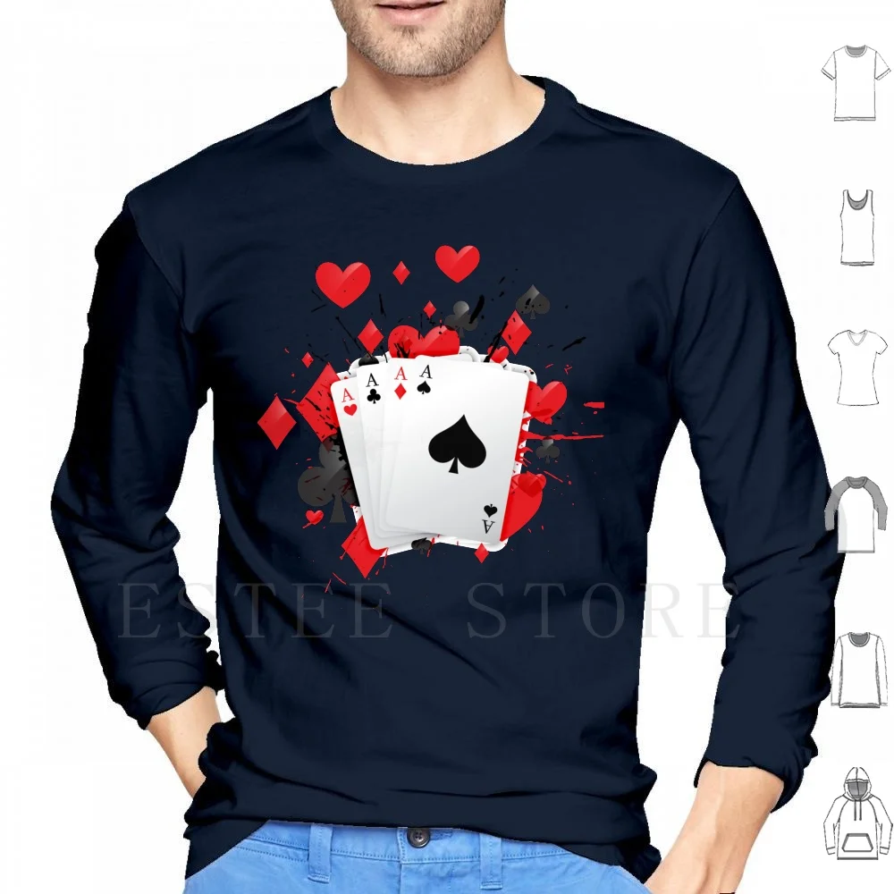 Poker Gambling Birthay Gift Ideas For Boyfriend , Card Game Illustration Hoodies Long Sleeve Games Fold Poker