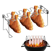 BBQ Beef Chicken Leg Wing Grill Rack 14 Slots Stainless Steel BBQ Drumsticks Holder Smoker Oven Roaster Stand Roast Barbecue Rib