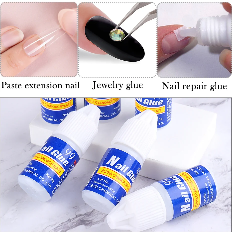 100pcs BYB Super Glue Nails False Acrylic Rhinestone Gel False Tips Nails Overhead With Glue Repair Gel Manicure Tools NL1856