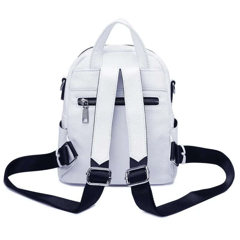 Aodux Silver Hardware 100% Genuine Cow Leather White Women Design Backpack Lady Girl Top Layer Cowhide Book Bag Style Knapsack