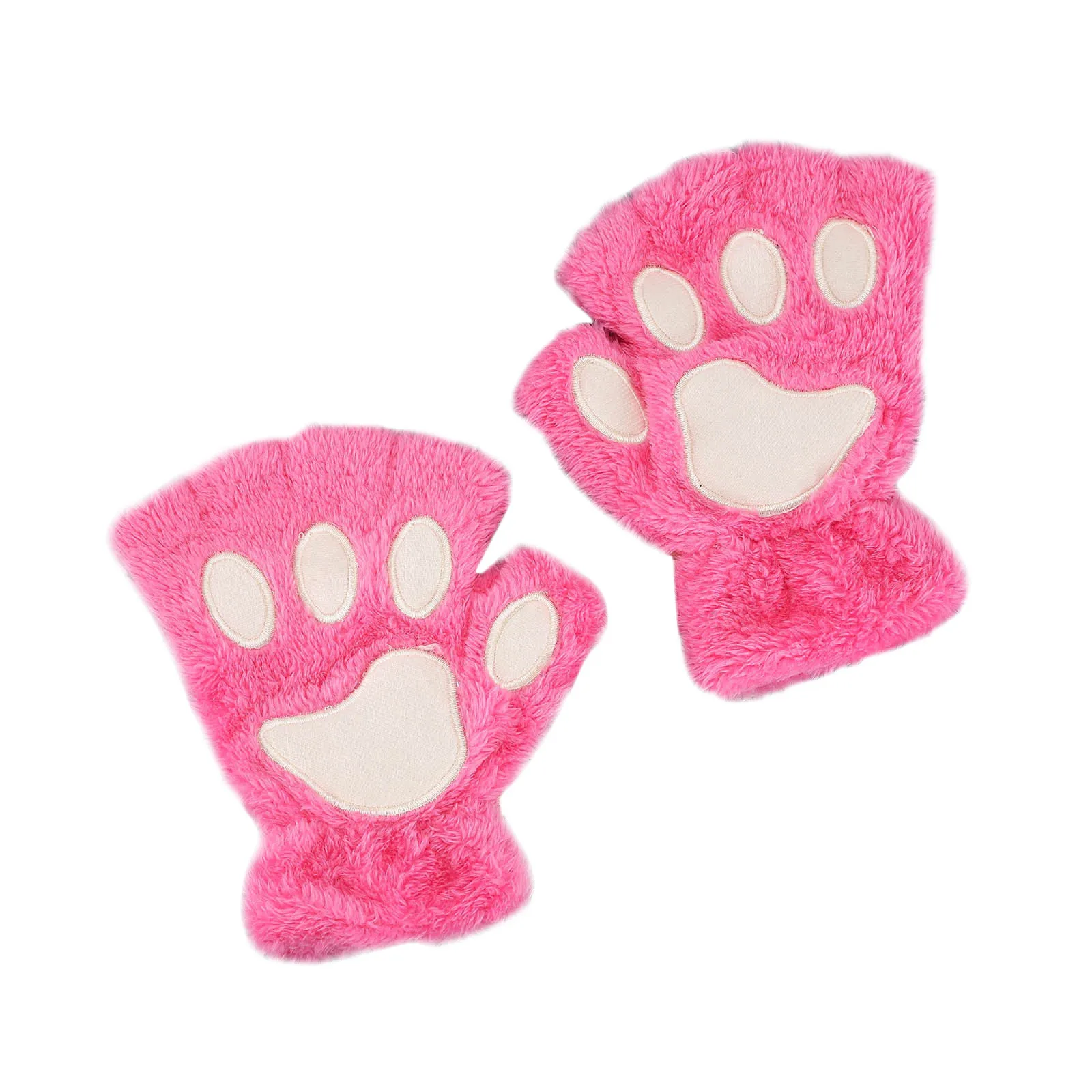 Plush Warm Winter Gloves Faux Fingerless Cat Paw Gloves Half Finger Cute Gloves Cat Paw Cosplay Gloves For Women Girls варежки