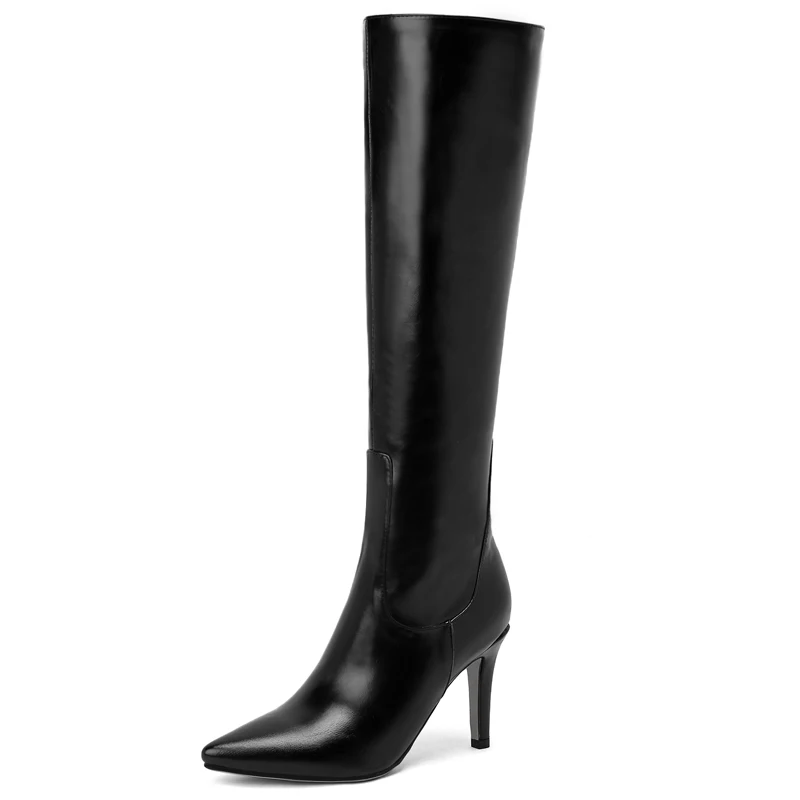 Nuovi stivali alti al ginocchio con tacchi a spillo bianchi neri donna autunno inverno stivali lunghi moderni scarpe Botas De Invierno Para Mujer