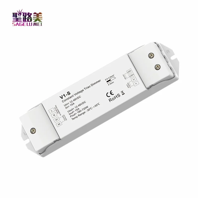 V1-S Triac Dimmer 12V 24V 36V 48V DC Constant Voltage AC40V-220V Push Dimming for S1-B KS RF LED Strip Light CV Triac LED Dimmer