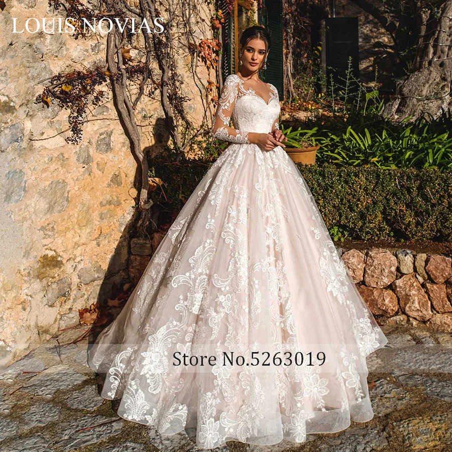 LOUIS NOVIAS Hochzeit Kleid 2020 Sexy Schatz Langarm Illusion Appliques Braut Kleider Plus Größe Romantische Hochzeit Kleider