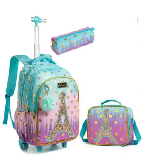 

Children Travel Trolley bag School wheeled backpack Bag for Girls Rolling luggage backpack Sets for School Trolley Bag for Kid