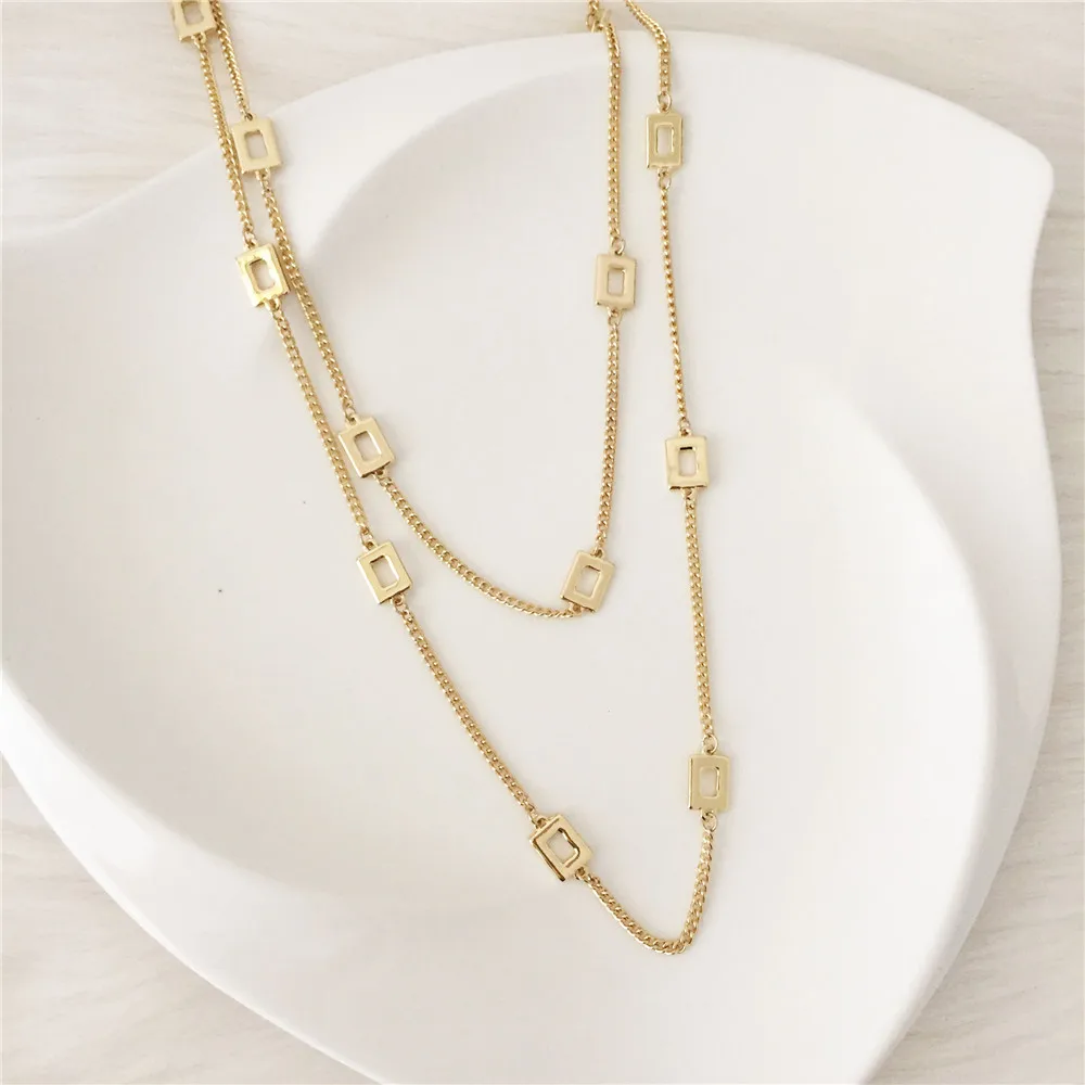 2019 New arrivals Square Pendant Linked Long Necklace Layered for Women Sweater Office Lady Dress Decoration