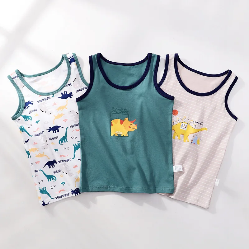 Boy Quality Cartoon Design Singlet Underwear Tank Teen Boy Undershirts Cotton Dino Pandas Tank Tops for Kids Size 3-10T 3Pcs/Lot