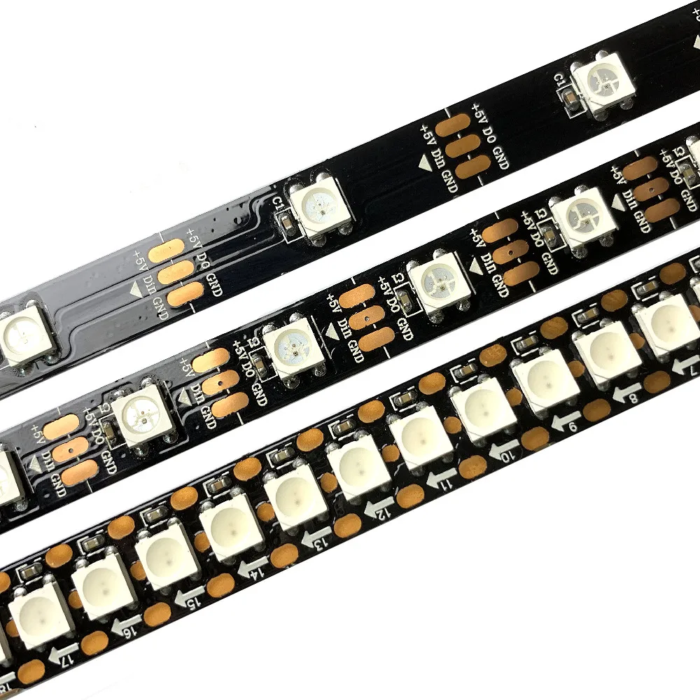 

Умная индивидуально Адресуемая Светодиодная лента 5050 SMD WS2812 RGB DC5V WS2812B, 30/60/144 светодиодов, черная/белая печатная плата, Водонепроницаемая IP65