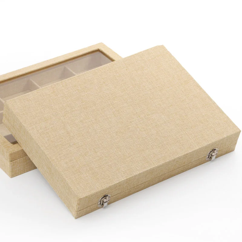 Top 35*24*5cm Linen Jewelry Box Ring Pendant Necklace Earrings Box Display Storage Container Case Casket Jewelry Organizer Box