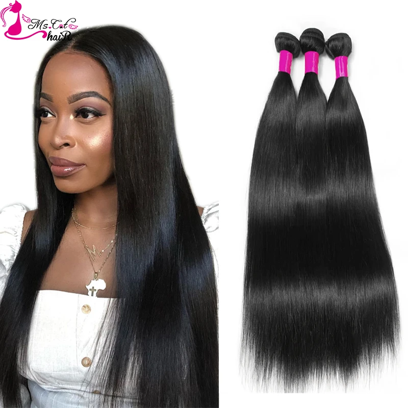 Ms Cat Hair Bundles Malaysian 3 Bundles Straight/Human Hair Weave Deals Natural Black Remy Hair Extension 8