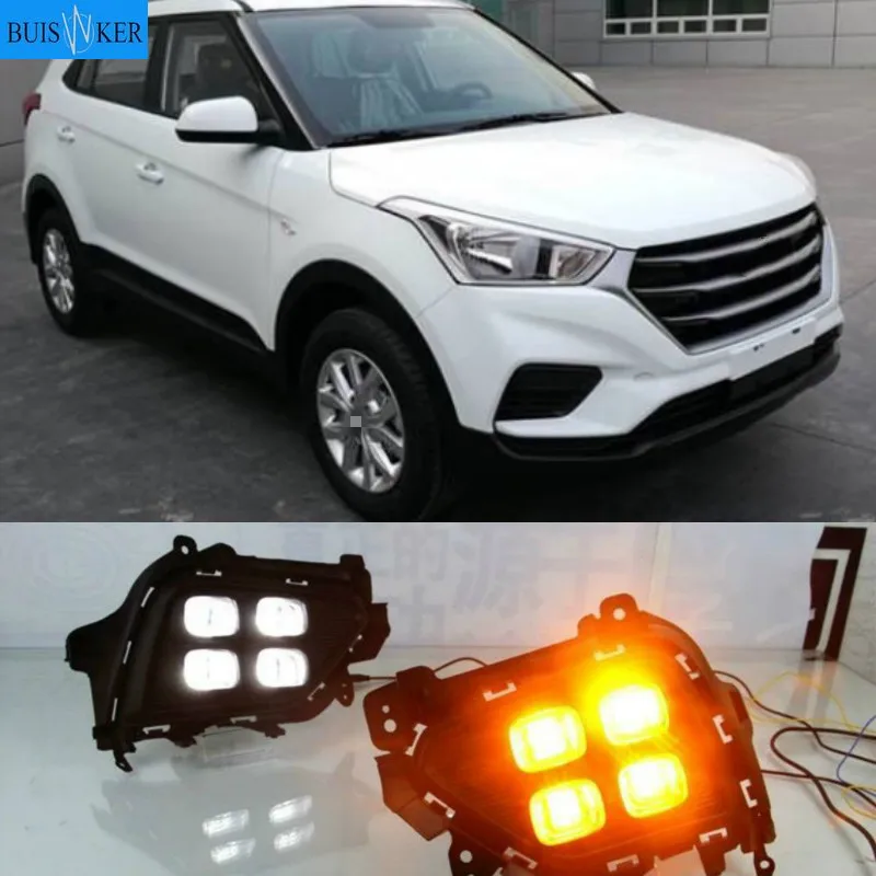 

2Pcs DRL For Hyundai Creta IX25 2017 2018 LED Daytime Running Light fog lamp South American version w/ yellow turn signal relay