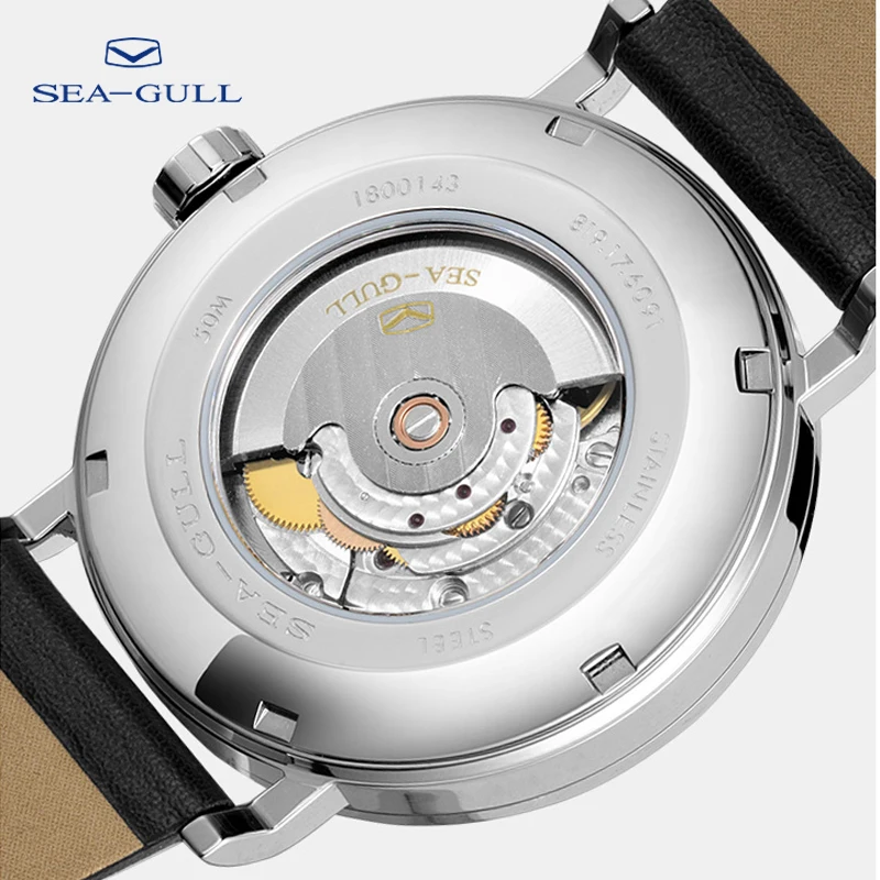 Seagull watch men\'s business simple and light Bauhaus automatic mechanical watch belt calendar watch 50 meters waterproof 6091