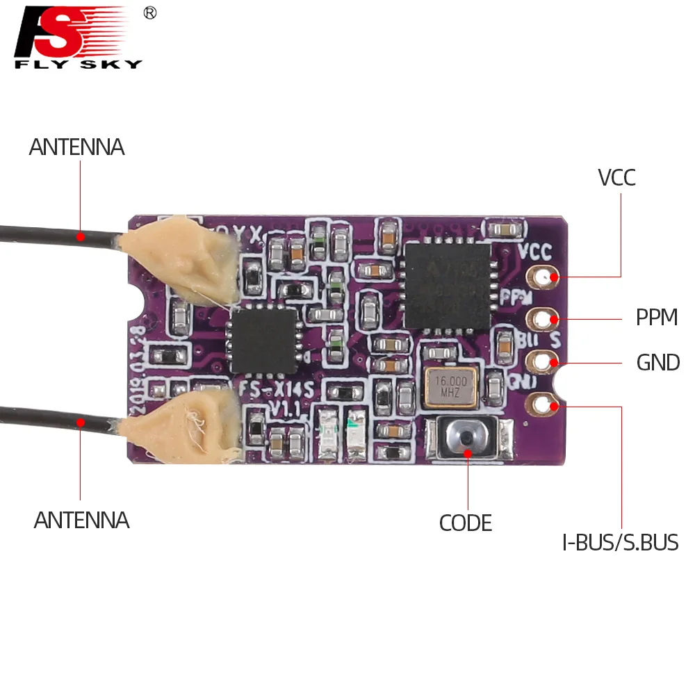 Flysky FS X14S 2.4G PPM i-BUS S-BUS 14CH Dual Antenna One Way Receiver For RC Drone FS NV14 I6X I6 I6S I6X Remont Controller