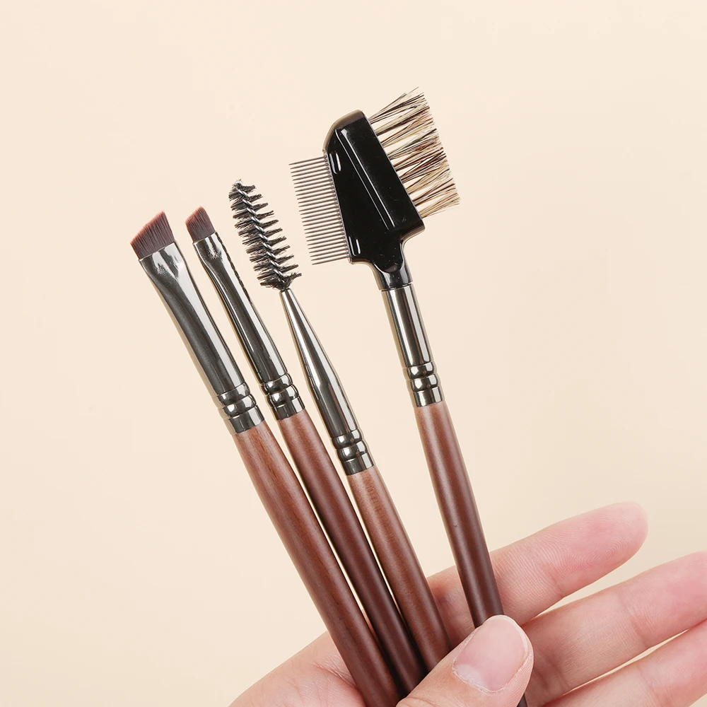 OVW 4PCS Set Abgewinkelt Augenbraue Eyeliner Pinsel Und Spirale Augenbrauen Make-Up Pinsel Holz Griff Dual Kamm Schöne Augen Kosmetik werkzeuge