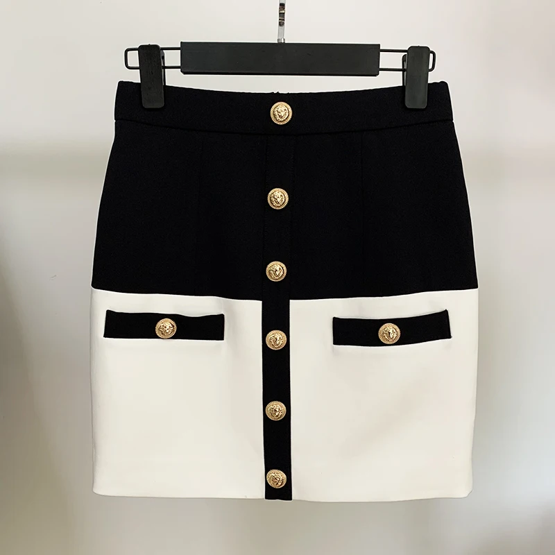 Newest 2024 Designer Skirt Women\'s High Street Color Block Lion Buttons Mini Skirt