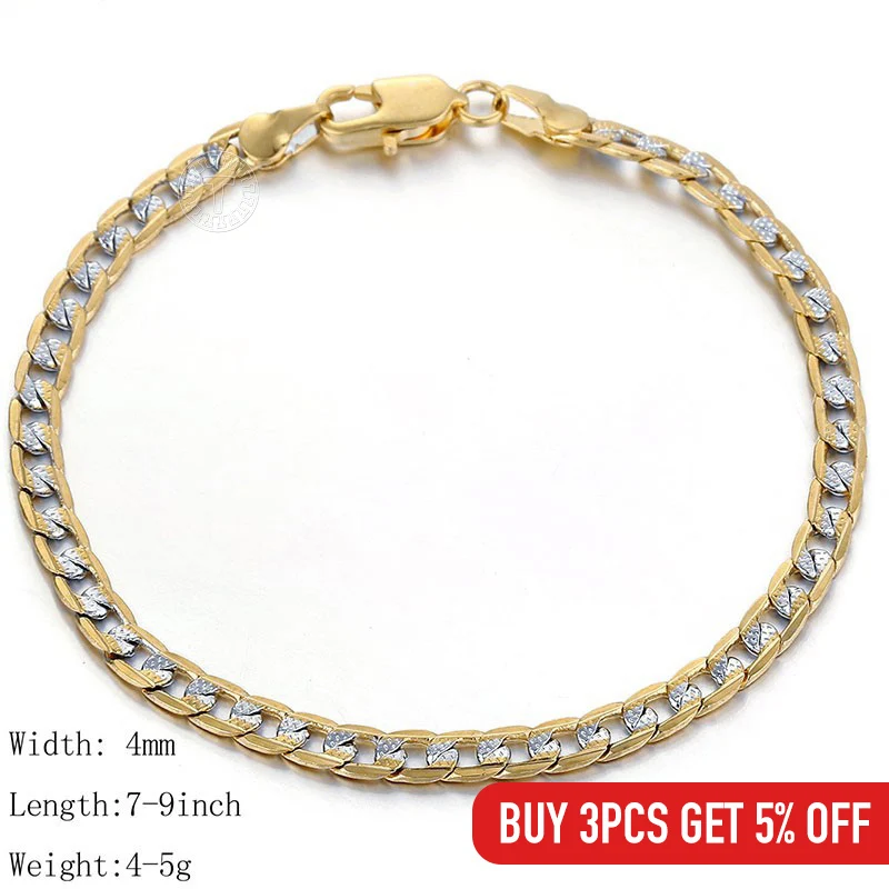 Davieslee 585 Silver Color Gold Color Womens Bracelet Chain Wristband Cuban Link 4mm 18cm 20cm 23cm 25cm GB94