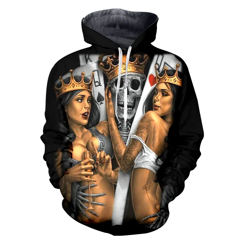 LCFA Zip Hoodies Man New Sweatshirt Hoody Coat 3D Print Crown Beauty Skull Streetwear Big Size Costuming Unisex Winter Hoodie