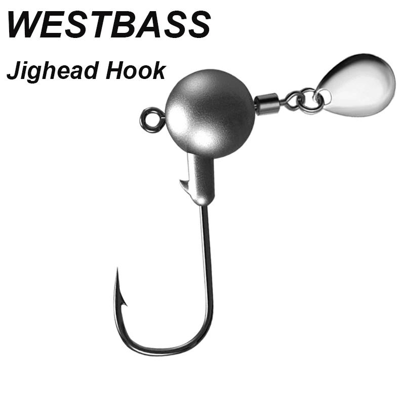 

WESTBASS 5PCS Jighead Hooks 2g-4g High Carbon Steel Fishhooks Spinner Spoon Jigging Hook With Sequin Barbed Fishing Hooks Pesca