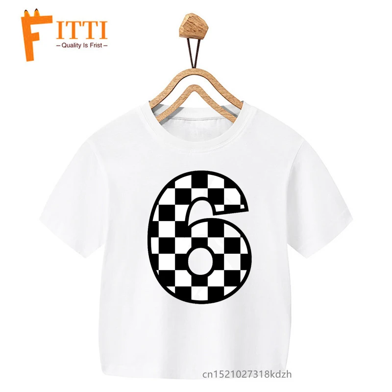 Racing numbers Flower Print Girl White T-shirt Kid Summer Kawaii Funny Clothes Little Baby Animal Y2K Clothes,Drop Ship