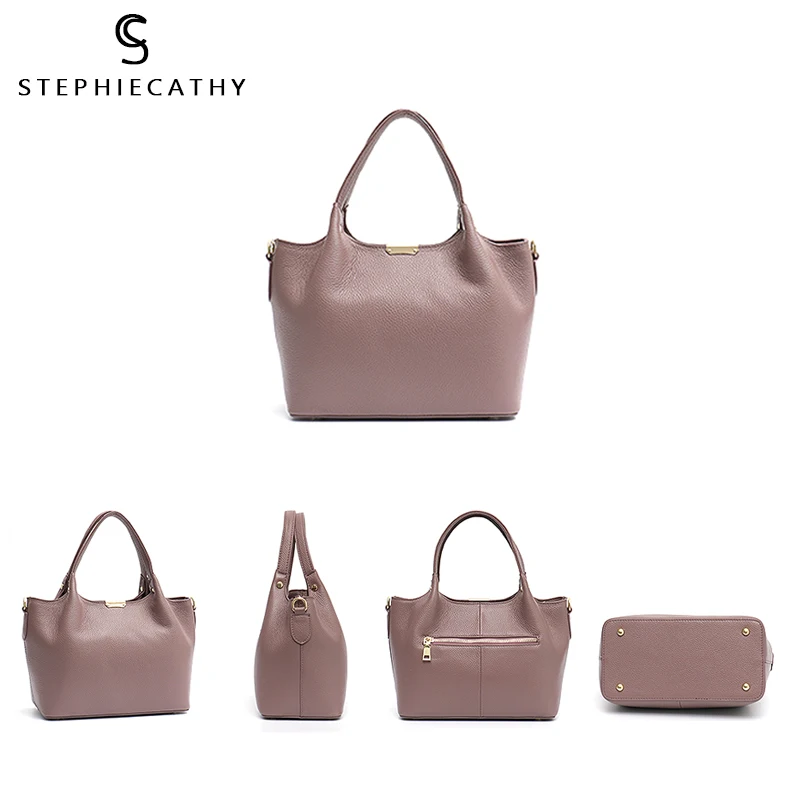 SC Women Bucket Bag Genuine Leather Hand Carry Doule Straps Zip Closure Fashion Daily Life Handbag Ladies Cowhide Basket Shape