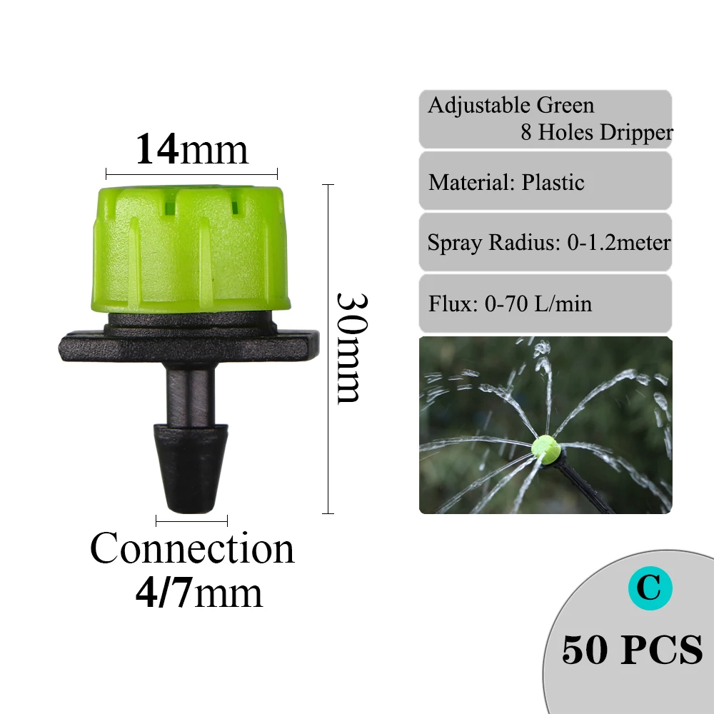 Gotero de riego ajustable, aspersor de jardín, Micro boquilla giratoria de pulverización, manguera de 4/7mm, sistema de refrigeración de riego de