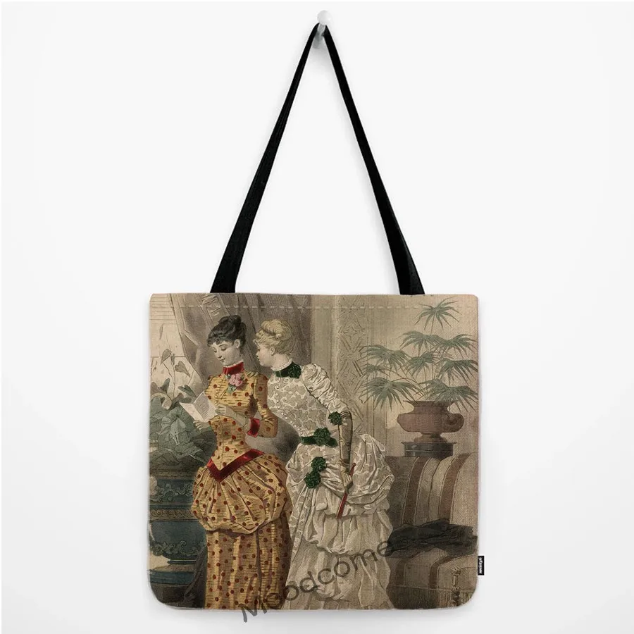 Vintage European Royal Court Elegant Lady Duchess Princess Victorian Era Art Style Woman Shoulder Bag Water Resistant Tote Bag