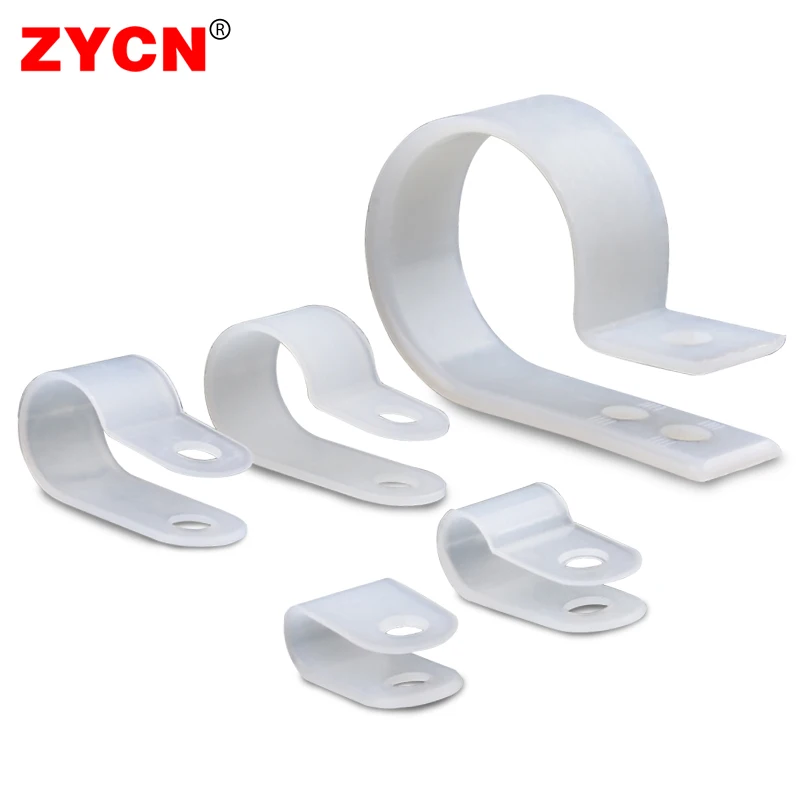 100PCS Cable Clips R-Type Nylon Clamp Plastic White Hose Fasteners Durable Mount Fix Hardware Electrical Fitting Wire Management