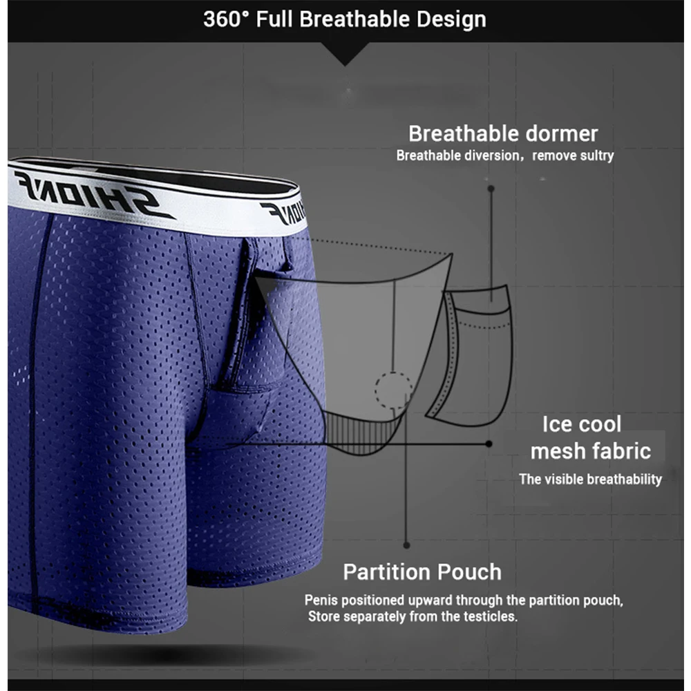 Shionf Dry Fit Mens Underpants Ice Silk Solid Fabric Smooth Underwear Extra Pouch Long Leg Boxer Plus Size for Sports Casual