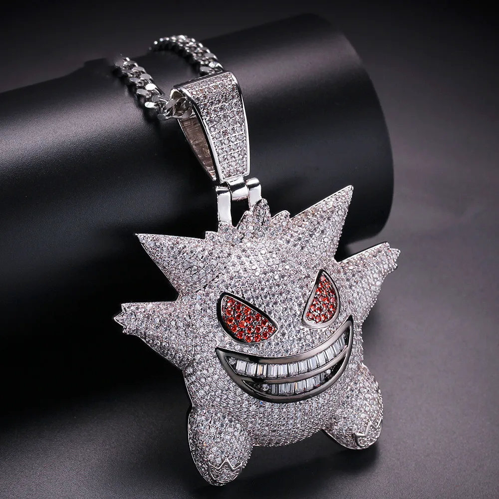 Super Big Cartoon Iced Out CZ Pendant Necklace Mens with Cuban Chain Hip Hop Gold Silver Purple Charms Chain Necklace Jewelry