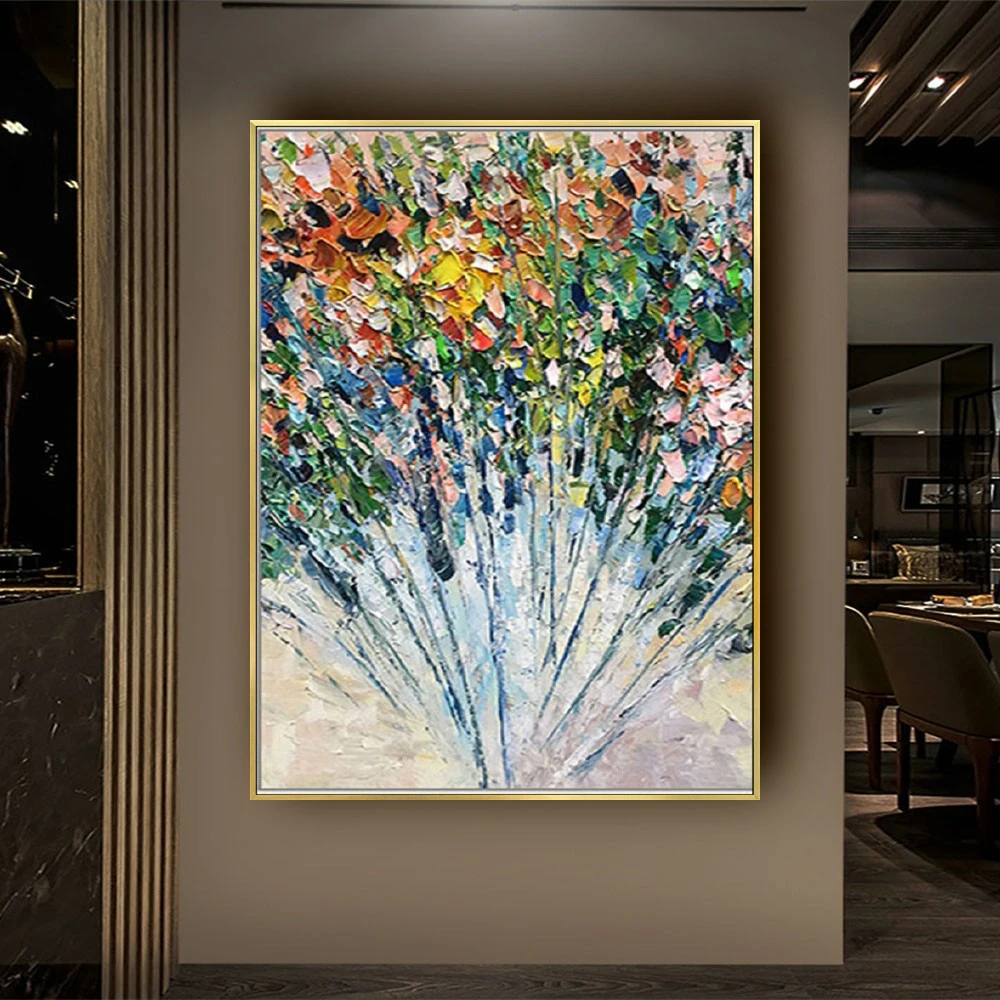 100% Handpainted Oil Paintings On Canvas New Handmade Knife Flower Oil Painting Wall Art Picture Home Decoration For Living Room
