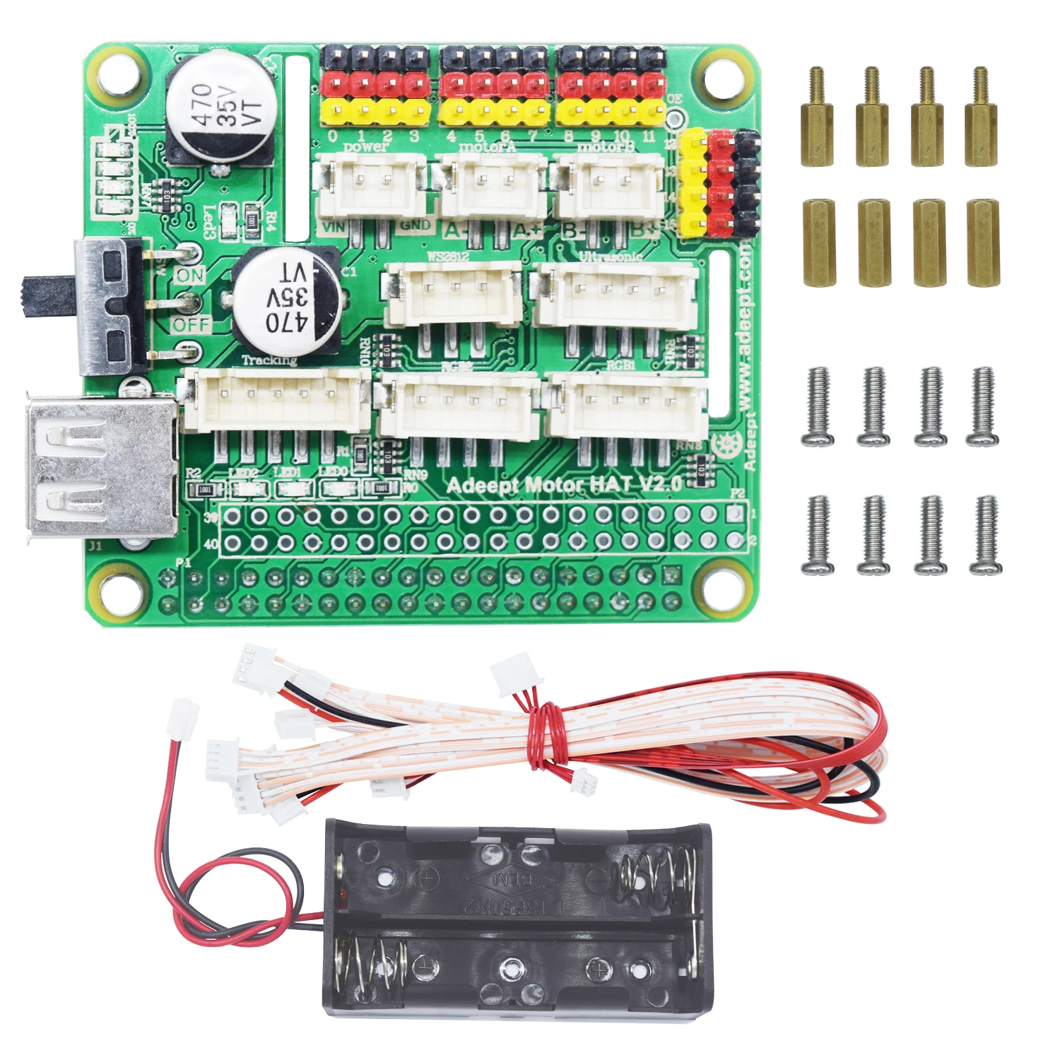 Adeept Raspberry Pi Motor HAT Kit, Smart Robot Car Driver, Robot Expansion Board Support Raspberry Pi 4 Model B, 3B+/3B/2B/B+