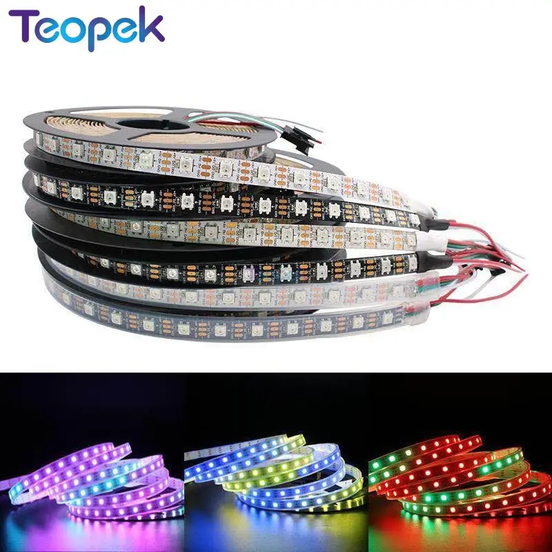 1m/5m WS2812B taśma pikselowa Led, WS2812 IC 30/60/144 pikseli, adresowalna przemysłowa kolorowa czarno-biała płytka PCB,IP20/IP65/IP67 DC5V