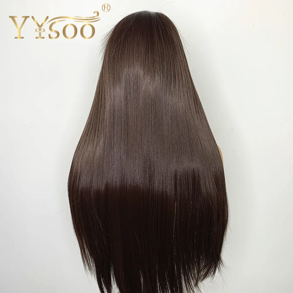 YYsoo-Peluca de cabello sintético para mujeres negras, cabellera de 13x4 de largo, Color liso y sedoso con malla frontal, resistente al calor, fibra