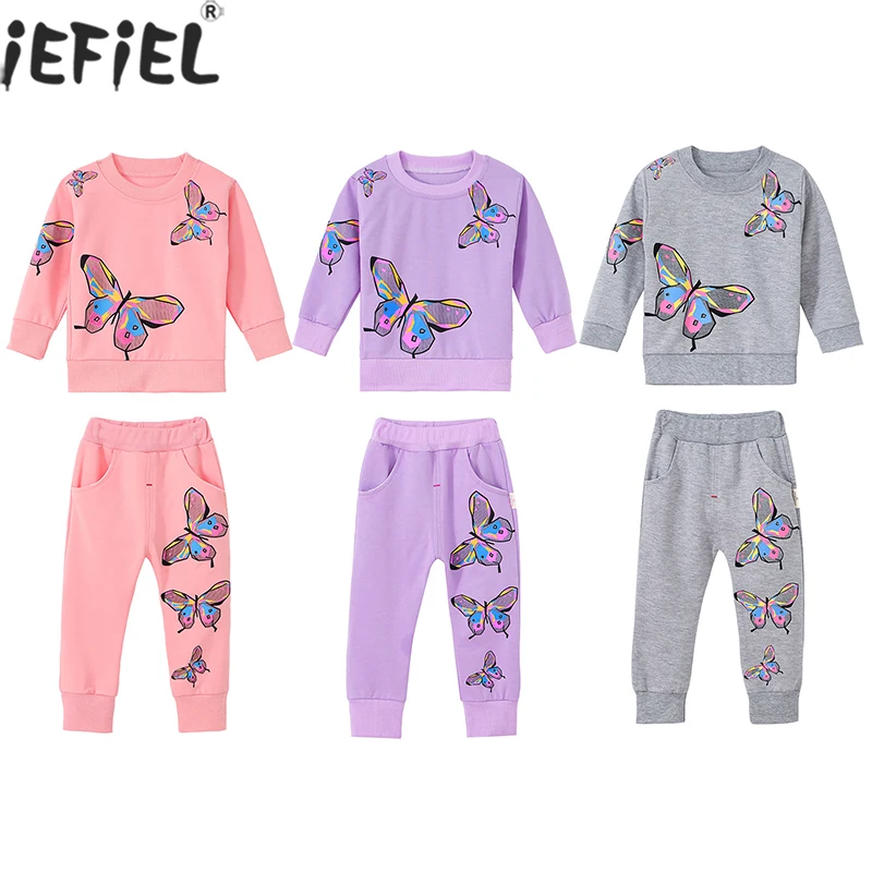 

Autumn Kids Girls Clothes Set Butterfly Print Tracksuit Casual Long Sleeve Children Clothing Pullovers Tops+Pants 2Pcs Kids Sets