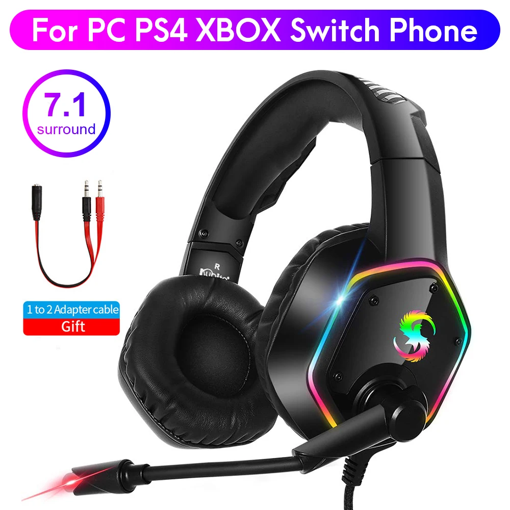 7.1 Professional Gaming Headset Headphones with Microphone for PC Computer for Xbox One Gamer casco Surround Sound RGB Light