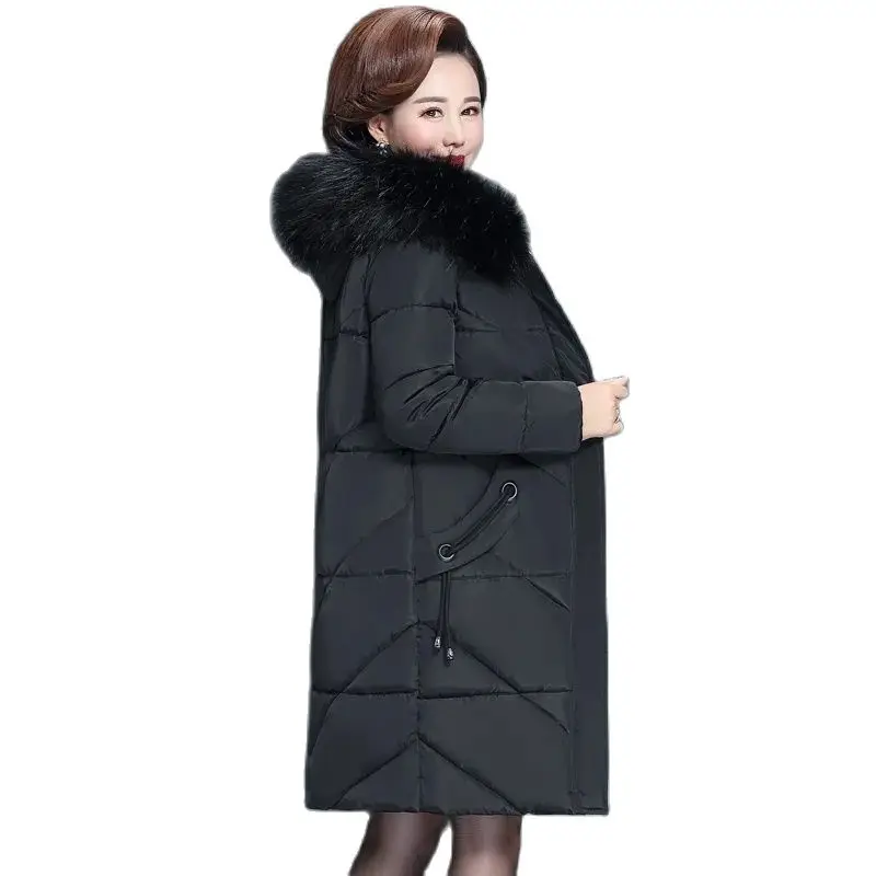 New 2024 Overcoat Parka Middle-Aged Elderly Mothers Cotton Jacket Mid-Length Hooded Big Fur Collar Down Cotton Ladies Jacket