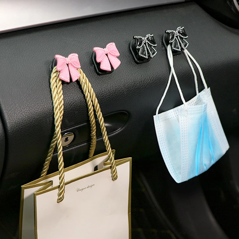 Creative Bowknot Mini Car Hooks Organizer Storage Hanger for USB Cable Headphone Key Storage Car Accessory Car Adhesive Hooks